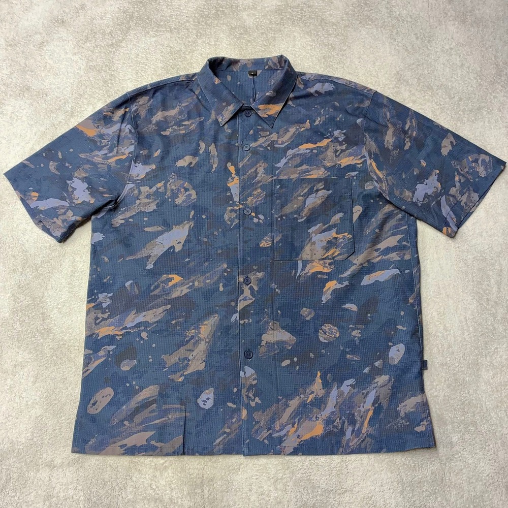 Lululemon Airing Easy Short Sleeve Shirt Button Up Shirt Blue Ripstop Mens M
